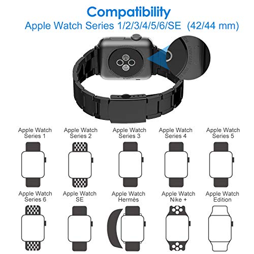 JETech Banda Correa Reemplazable Compatible con Apple Watch 44 mm y 42 mm, Acero Inoxidable, Negro