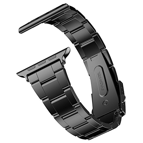 JETech Banda Correa Reemplazable Compatible con Apple Watch 44 mm y 42 mm, Acero Inoxidable, Negro