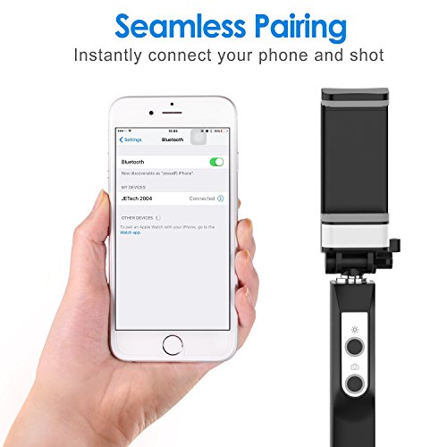 JETech Palo Selfie Bluetooth Monopod Extensible Selfie Stick con LED Luz Suave y Espejo para iPhone X/8/7/7P/6/6P/SE, Samsung Galaxy S5/S6/S7/S8, Google, LG V20, Huawei y Más Smartphones