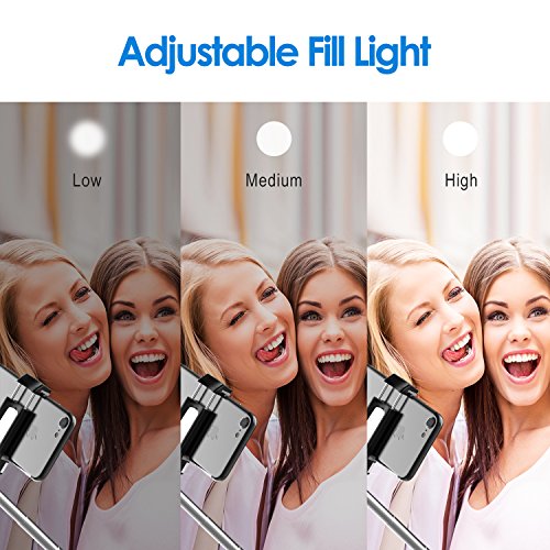 JETech Palo Selfie Bluetooth Monopod Extensible Selfie Stick con LED Luz Suave y Espejo para iPhone X/8/7/7P/6/6P/SE, Samsung Galaxy S5/S6/S7/S8, Google, LG V20, Huawei y Más Smartphones