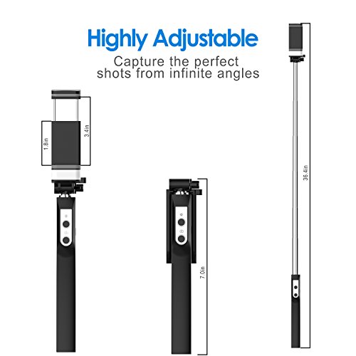 JETech Palo Selfie Bluetooth Monopod Extensible Selfie Stick con LED Luz Suave y Espejo para iPhone X/8/7/7P/6/6P/SE, Samsung Galaxy S5/S6/S7/S8, Google, LG V20, Huawei y Más Smartphones