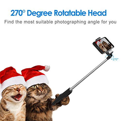 JETech Palo Selfie Bluetooth Monopod Extensible Selfie Stick con LED Luz Suave y Espejo para iPhone X/8/7/7P/6/6P/SE, Samsung Galaxy S5/S6/S7/S8, Google, LG V20, Huawei y Más Smartphones