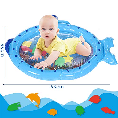 Jeteven Alfombra Inflable del Agua para Bebé, Baby Water Mat Tapetes De Juego Inflables A Prueba De Fugas Blue Submarine, para el Desarrollo Temprano del Bebé(86x68CM)