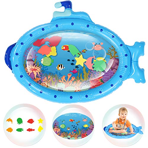 Jeteven Alfombra Inflable del Agua para Bebé, Baby Water Mat Tapetes De Juego Inflables A Prueba De Fugas Blue Submarine, para el Desarrollo Temprano del Bebé(86x68CM)