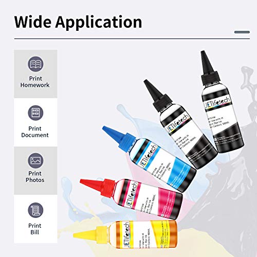 JETlifetech 4 colores Universal Kit de recarga de tinta para HP Cartuchos de tinta recargables y sistemas CISS, 100 ml por botella de tinta, 5 botellas (2 negras / 1 cian / 1 magenta / 1 amarilla）