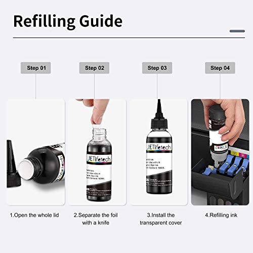 JETlifetech 5 colores Universal Kit de recarga de tinta para HP Cartuchos de tinta recargables y sistemas CISS, 100 ml por botella de tinta, 5 botellas (negro/negro fotográfico/cian/magenta/amarillo) JETlifetech 5 colores Universal Kit de recarga de tinta para HP Cartuchos de tinta recargables y sistemas CISS, 100 ml por botella de tinta, 5 botellas (negro/negro fotográfico/cian/magenta/amarillo)