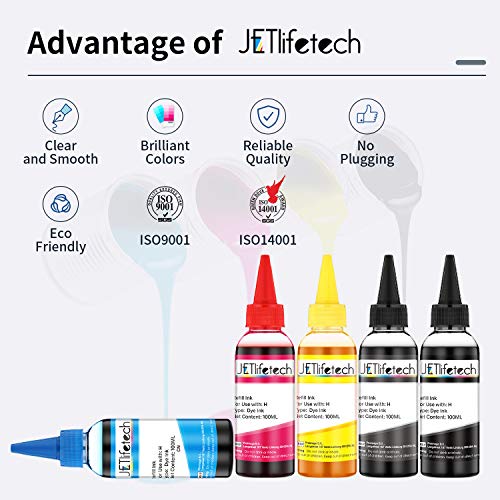 JETlifetech 5 colores Universal Kit de recarga de tinta para HP Cartuchos de tinta recargables y sistemas CISS, 100 ml por botella de tinta, 5 botellas (negro/negro fotográfico/cian/magenta/amarillo）
