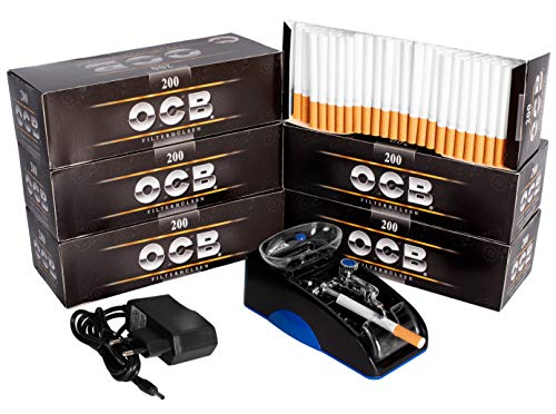 JeVx Maquina Liadora de Tabaco Electrica + 1200 Tubos con Filtro OCB Entubadora para Cigarrillos Cigarros para Fumar (Azul) JeVx Maquina Liadora de Tabaco Electrica + 1200 Tubos con Filtro OCB Entubadora para Cigarrillos Cigarros para Fumar (Azul)