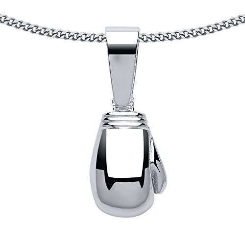 Jewelco Europa Collar con colgante de guante de boxeo sólido de plata de ley chapada en rodio para hombre, 20 pulgadas