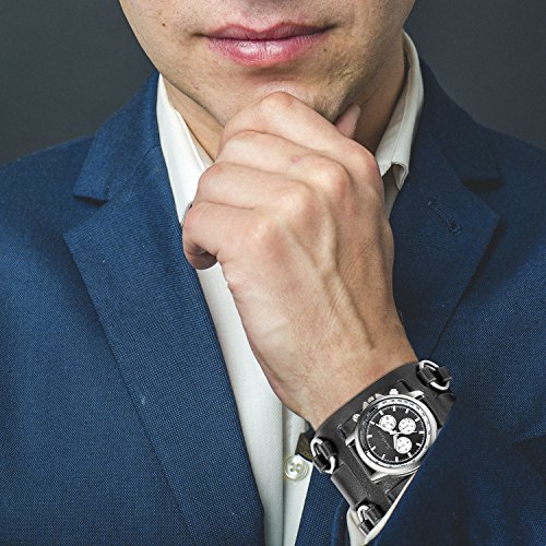 JewelryWe Reloj de Pulsera Grande Negro de Estilo Gótico Punky Hip-Hop para Hombres Chicos, Correa de Cuero Ancha de Moda Retro Punk Rock, Regalos Dia del Padre Originales JewelryWe Reloj de Pulsera Grande Negro de Estilo Gótico Punky Hip-Hop para Hombres Chicos, Correa de Cuero Ancha de Moda Retro Punk Rock, Regalos Dia del Padre Originales