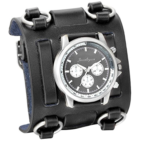 JewelryWe Reloj de Pulsera Grande Negro de Estilo Gótico Punky Hip-Hop para Hombres Chicos, Correa de Cuero Ancha de Moda Retro Punk Rock, Regalos Dia del Padre Originales JewelryWe Reloj de Pulsera Grande Negro de Estilo Gótico Punky Hip-Hop para Hombres Chicos, Correa de Cuero Ancha de Moda Retro Punk Rock, Regalos Dia del Padre Originales