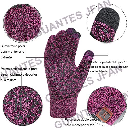 JFan Guantes Antideslizantes de Invierno con Pantalla Táctil de Punto para Mujer con Forro de Lana Térmica (Rojo)