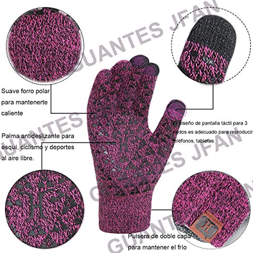 JFan Guantes Antideslizantes de Invierno con Pantalla Táctil de Punto para Mujer con Forro de Lana Térmica (Rojo) JFan Guantes Antideslizantes de Invierno con Pantalla Táctil de Punto para Mujer con Forro de Lana Térmica (Rojo)