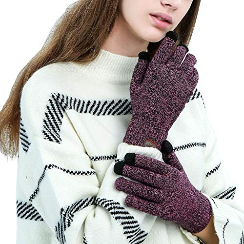 JFan Guantes Antideslizantes de Invierno con Pantalla Táctil de Punto para Mujer con Forro de Lana Térmica (Rojo)