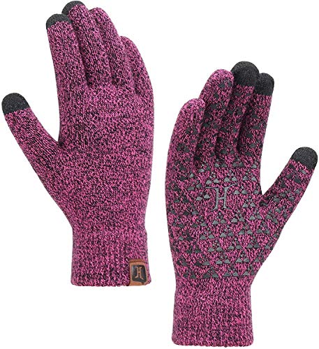 JFan Guantes Antideslizantes de Invierno con Pantalla Táctil de Punto para Mujer con Forro de Lana Térmica (Rojo)