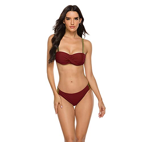 JFAN Traje de Baño de Mujer Cinturón Dorado Acolchado Bra Tops de Bikini Conjunto de Bikini de Color Liso Push Up Swimwear Dos Piezas Trajes de Baño Divididos JFAN Traje de Baño de Mujer Cinturón Dorado Acolchado Bra Tops de Bikini Conjunto de Bikini de Color Liso Push Up Swimwear Dos Piezas Trajes de Baño Divididos