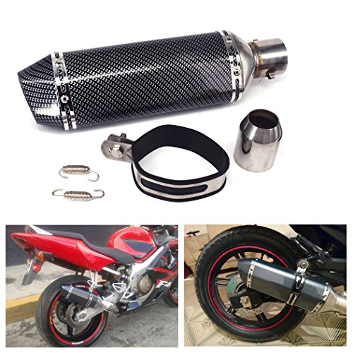 JFG RACING Universal 1.5-2"Slip de admisión en silenciador de Escape con DB Killer extraíble para Street Bike Scooter de Motocicleta - Color de Fibra de Carbono