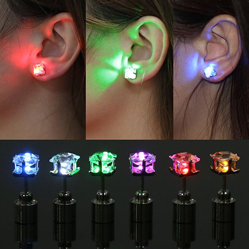 JGONas Pendientes LED Que Brillan Intensamente Iluminan Los Pendientes Cuadrados del Perno Prisionero Pendiente De La Gota del Oído para La Fiesta De Halloween De La Navidad De La Danza Púrpura