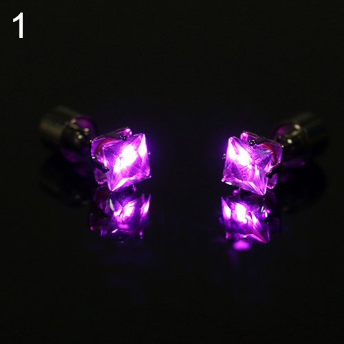 JGONas Pendientes LED Que Brillan Intensamente Iluminan Los Pendientes Cuadrados del Perno Prisionero Pendiente De La Gota del Oído para La Fiesta De Halloween De La Navidad De La Danza Púrpura