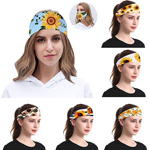 JHD Mujeres Hombres Verano Estampado de Girasol Deportes Sweatband Yoga Workout Fitness Bandana elástica Banda para el Cabello Multifuncional Ciclismo Mascarilla