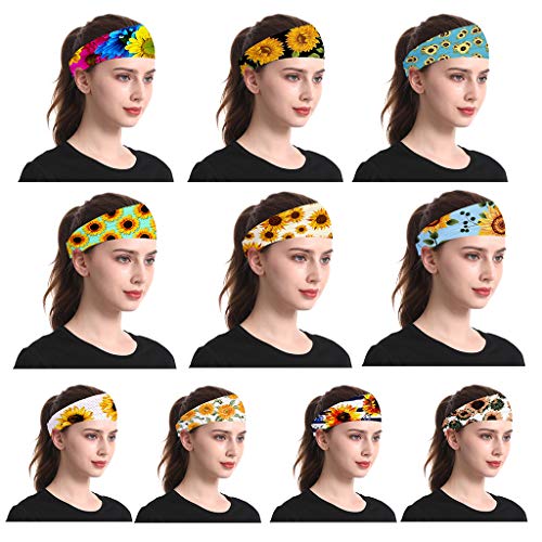 JHD Mujeres Hombres Verano Estampado de Girasol Deportes Sweatband Yoga Workout Fitness Bandana elástica Banda para el Cabello Multifuncional Ciclismo Mascarilla