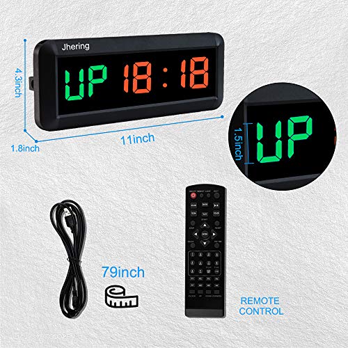 Jhering Temporizador de Gimnasio de Intervalo Cronómetro Led Programable Tabata EMOM MMA Reloj de Conteo Ascendente/Descendente con Control Remoto IR (Verde/Rojo)