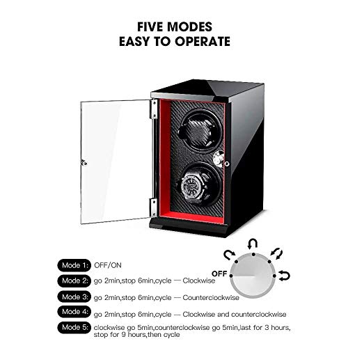 JHSHENGSHI Caja de Reloj Enrollador de Reloj Torre Vertical automática Doble con Bloqueo Motor silencioso 5 Modos de rotación Concha de Madera Pintura de Piano (