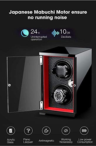 JHSHENGSHI Caja de Reloj Enrollador de Reloj Torre Vertical automática Doble con Bloqueo Motor silencioso 5 Modos de rotación Concha de Madera Pintura de Piano (