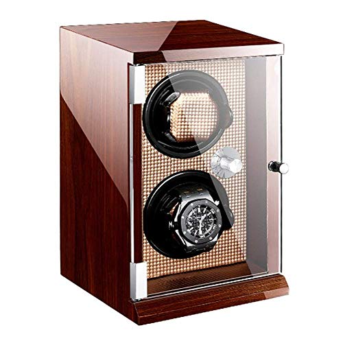 JHSHENGSHI Caja de Reloj Enrollador de Reloj Torre Vertical automática Doble con Bloqueo Motor silencioso 5 Modos de rotación Concha de Madera Pintura de Piano (