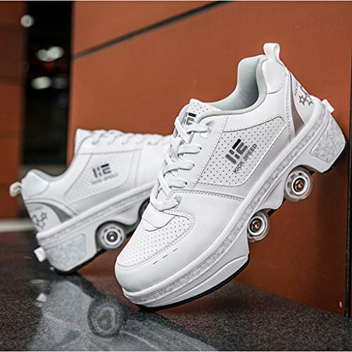 JHZYP Zapatos De Deformación Multifuncionales, Zapatillas De Deporte Iluminadas con Ruedas, 7 Colores Ajustables, Zapatos De 4 Ruedas, Patines De Ruedas Adecuados para Niños, Principiantes