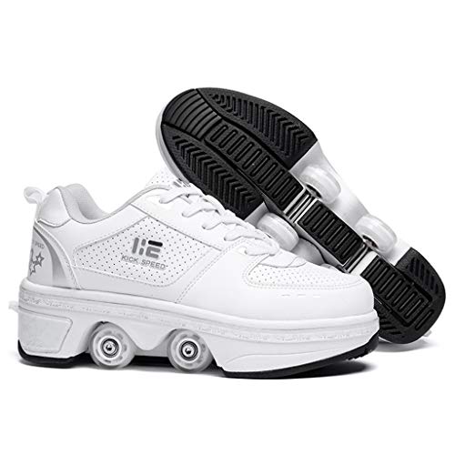 JHZYP Zapatos De Deformación Multifuncionales, Zapatillas De Deporte Iluminadas con Ruedas, 7 Colores Ajustables, Zapatos De 4 Ruedas, Patines De Ruedas Adecuados para Niños, Principiantes