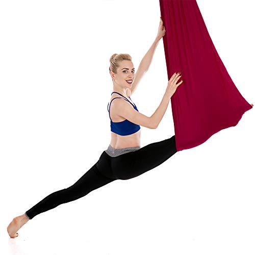 JIALFA Aerial Hamaca de Yoga, Silk Yoga Swing para Yoga antigravedad, Ejercicios de inversión, Flexibilidad Mejorada y Resistencia del núcleo - Accesorios de Montaje incluidos (Vino Tinto)