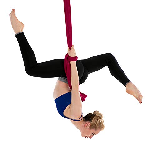 JIALFA Aerial Hamaca de Yoga, Silk Yoga Swing para Yoga antigravedad, Ejercicios de inversión, Flexibilidad Mejorada y Resistencia del núcleo - Accesorios de Montaje incluidos (Vino Tinto)