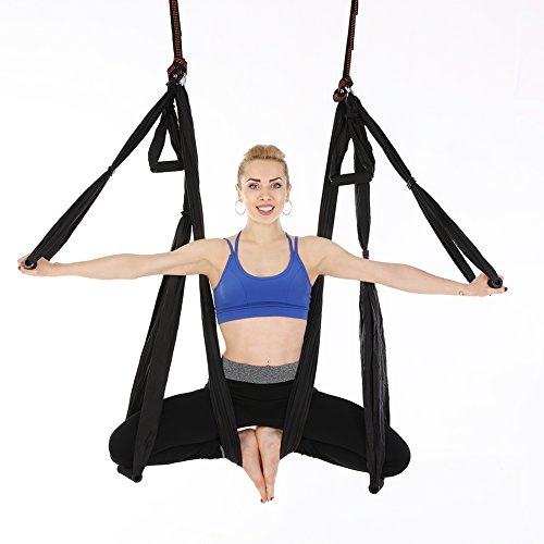 JIALFA Aerial Hamaca de Yoga,Yoga Swing para Yoga antigravedad, Ejercicios de inversión, Flexibilidad Mejorada y Resistencia del núcleo - Accesorios de Montaje incluidos (Negro)