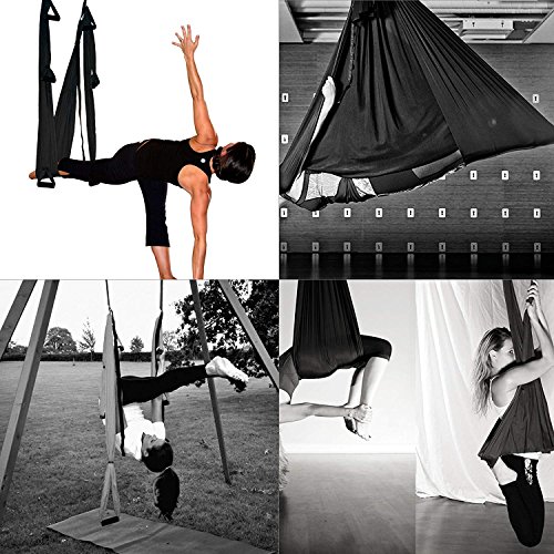 JIALFA Aerial Hamaca de Yoga,Yoga Swing para Yoga antigravedad, Ejercicios de inversión, Flexibilidad Mejorada y Resistencia del núcleo - Accesorios de Montaje incluidos (Negro)