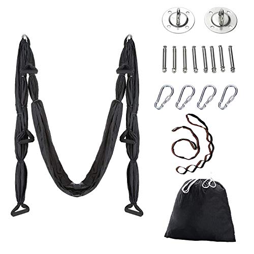 JIALFA Aerial Hamaca de Yoga,Yoga Swing para Yoga antigravedad, Ejercicios de inversión, Flexibilidad Mejorada y Resistencia del núcleo - Accesorios de Montaje incluidos (Negro)