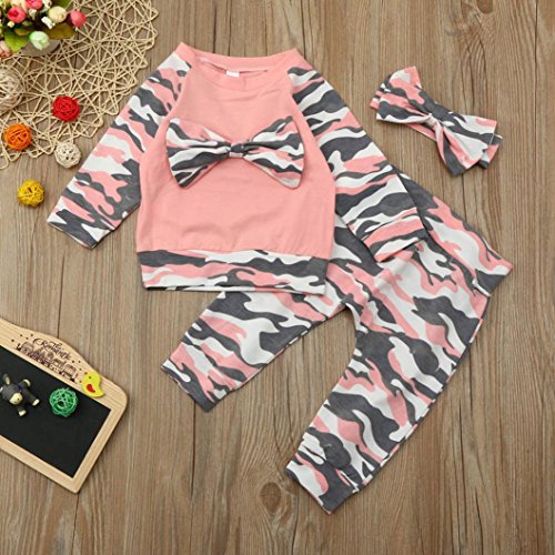 JiaMeng Recién Nacido bebé Niño Niñas Camuflaje Arco Tops Pantalones Trajes Conjunto Ropa (12M, Rosado)