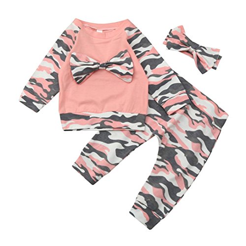 JiaMeng Recién Nacido bebé Niño Niñas Camuflaje Arco Tops Pantalones Trajes Conjunto Ropa (12M, Rosado)