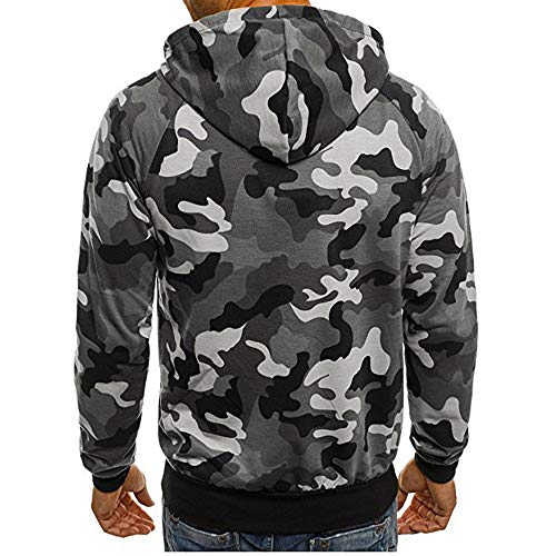 JiaMeng suéter Sudadera con Capucha Hombres de Punto con Capucha de Manga Larga Jersey Sudadera de Camuflaje(Gris,M)