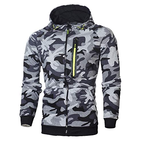 JiaMeng suéter Sudadera con Capucha Hombres de Punto con Capucha de Manga Larga Jersey Sudadera de Camuflaje(Gris,M)