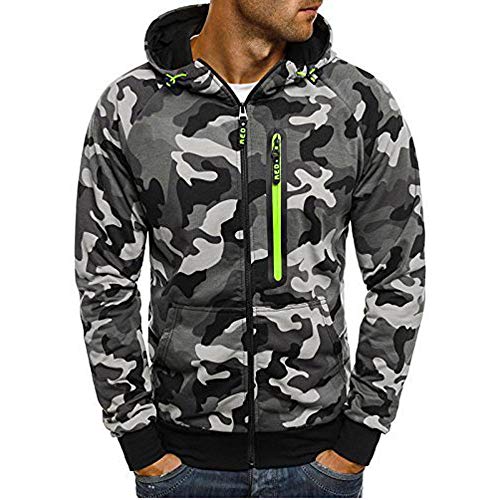 JiaMeng suéter Sudadera con Capucha Hombres de Punto con Capucha de Manga Larga Jersey Sudadera de Camuflaje(Gris,M)