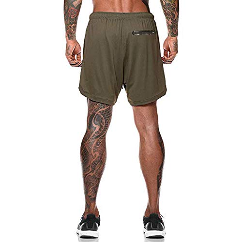 JIANYE Pantalón Corto para Hombre,Pantalones Cortos Deportivos para Correr 2 en 1 para Hombres Secado rápido Transpirable con Forro de Bolsillo Incorporado Verde L