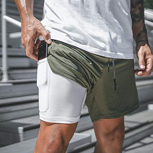 JIANYE Pantalón Corto para Hombre,Pantalones Cortos Deportivos para Correr 2 en 1 para Hombres Secado rápido Transpirable con Forro de Bolsillo Incorporado Verde L