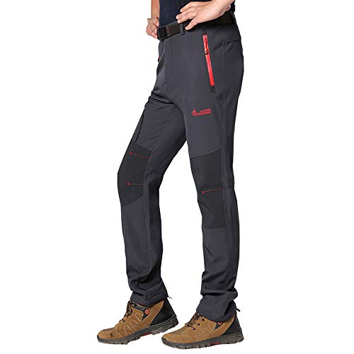 JIANYE Pantalon Softshell Hombre Pantalones de Montaña Impermeable Pantalon Trekking Caliente Pantalones Invierno Gris L