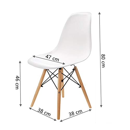 JIASEN Juego de 4 sillas de comedor de diseño moderno, sillas de comedor de plástico con patas de madera para oficina, cocina, dormitorio, color blanco JIASEN Juego de 4 sillas de comedor de diseño moderno, sillas de comedor de plástico con patas de madera para oficina, cocina, dormitorio, color blanco