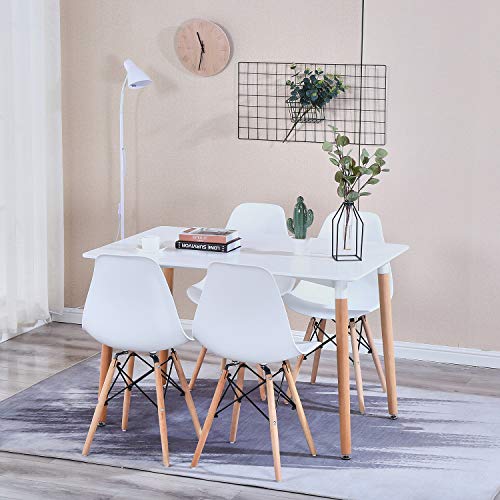 JIASEN Juego de 4 sillas de comedor de diseño moderno, sillas de comedor de plástico con patas de madera para oficina, cocina, dormitorio, color blanco