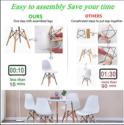 JIASEN Juego de 4 sillas de comedor de diseño moderno, sillas de comedor de plástico con patas de madera para oficina, cocina, dormitorio, color blanco JIASEN Juego de 4 sillas de comedor de diseño moderno, sillas de comedor de plástico con patas de madera para oficina, cocina, dormitorio, color blanco