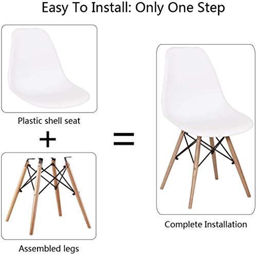 JIASEN Juego de 4 sillas de comedor de diseño moderno, sillas de comedor de plástico con patas de madera para oficina, cocina, dormitorio, color blanco