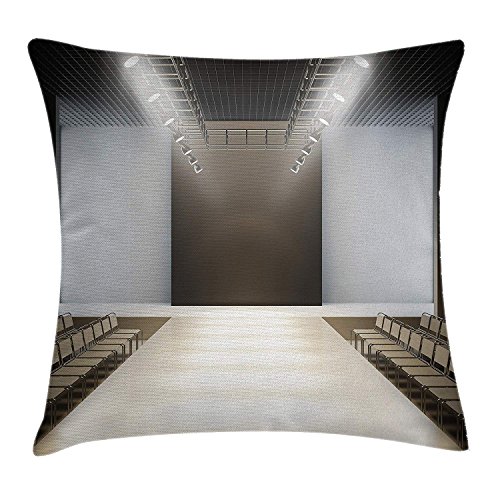 Jieaiuoo Fashion House Decor Throw Pillow Cushion Cover by, Photo of Empty Fashion Runaway en Building with Lighting Catwalk Decor, Decorative Square Accent Pillow CaseSilver Grey 12 x 12 pulgadas