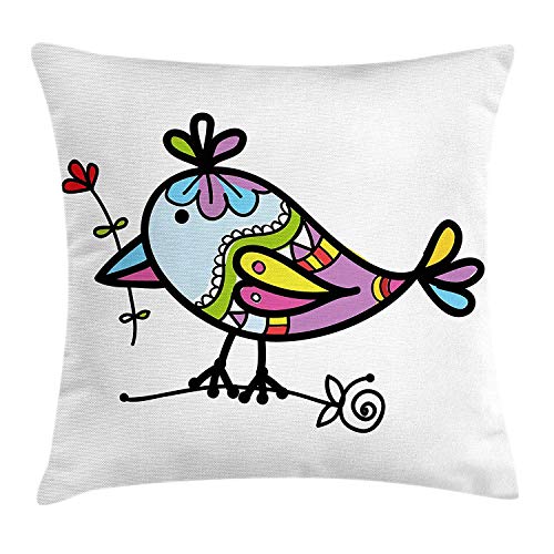 Jieaiuoo - Funda de cojín para pájaros, diseño de doodle a mano, diseño de pájaro, diseño colorido de pico, alegre, decorativo cuadrado acento funda multicolor 50,8 x 50,8 cm